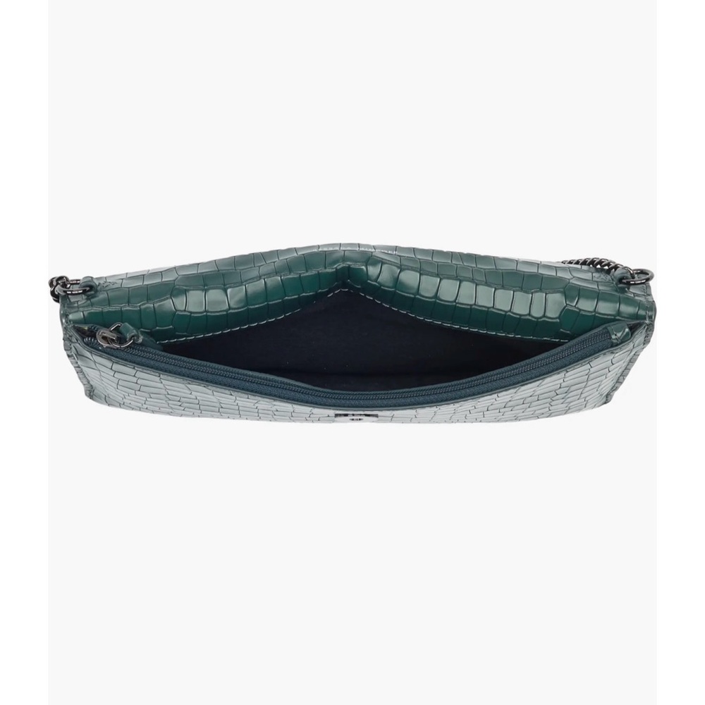 Rebecca Minkoff Green Leather Crocodile-Embossed Clutch Brand New Never Used - Picture 4 of 11